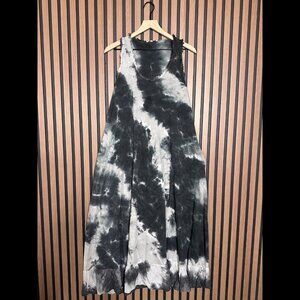 Tempo Paris Dress Medium Womens Gray Scoop Neck Frayed Abstract Tie Dye Maxi